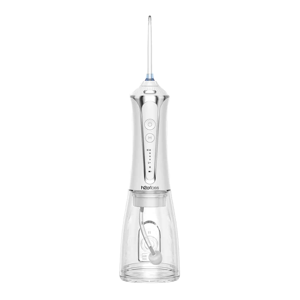 واترجت دهان و دندان قابل حمل h2ofloss مدل HF-2 با 5 حالت فشار، مخزن 300 میلی‌لیتر و 5 سری کاربردی بهمراه ضمانت اصالت کالا + سلامت فیزیکی + ۶ ماه گارانتی تعویض