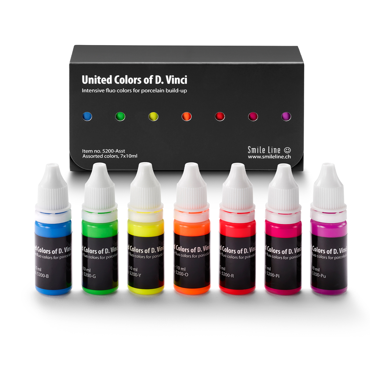 رنگ‌های فلورسنت پرسلن Smile Line مدل United Colors of D.Vinci | ست 7 عددی 10 میلی‌لیتری