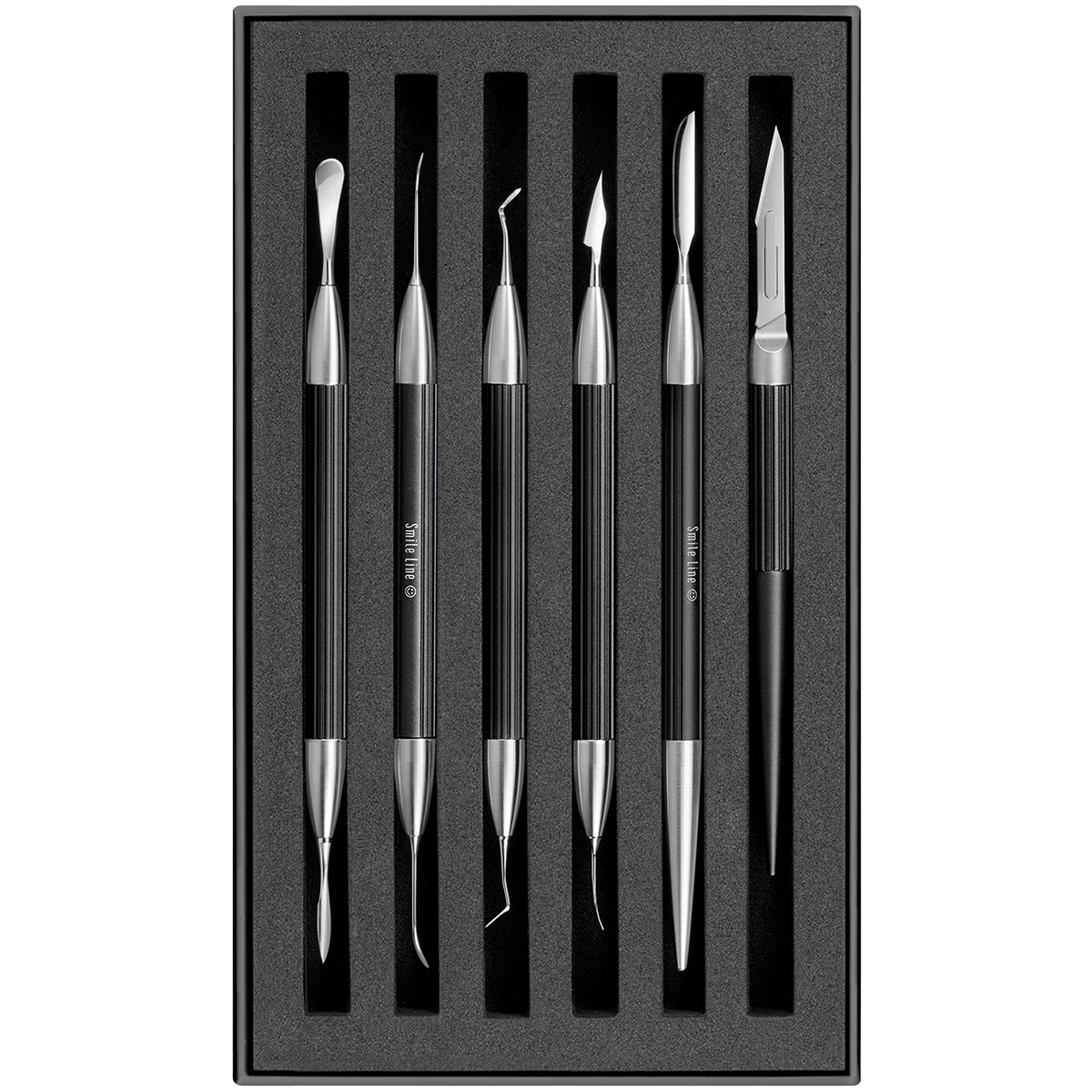 ست ابزار وکس‌آپ Smile Line مدل Wax Instrument Set در جعبه حرفه‌ای | مجموعه 6 ابزار ماژولار وکس با دسته‌های آلومینیومی | ساخت سوئیس